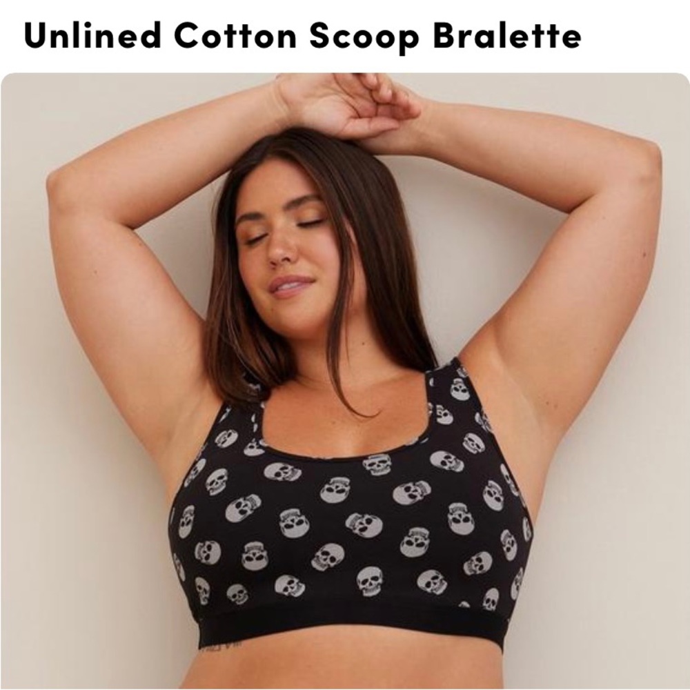 Black and Grey Skull - Unlined Cotton Scoop Bralette